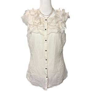 Ann Taylor Silk Blouse 6 Ivory Ruffle Cap Sleeve